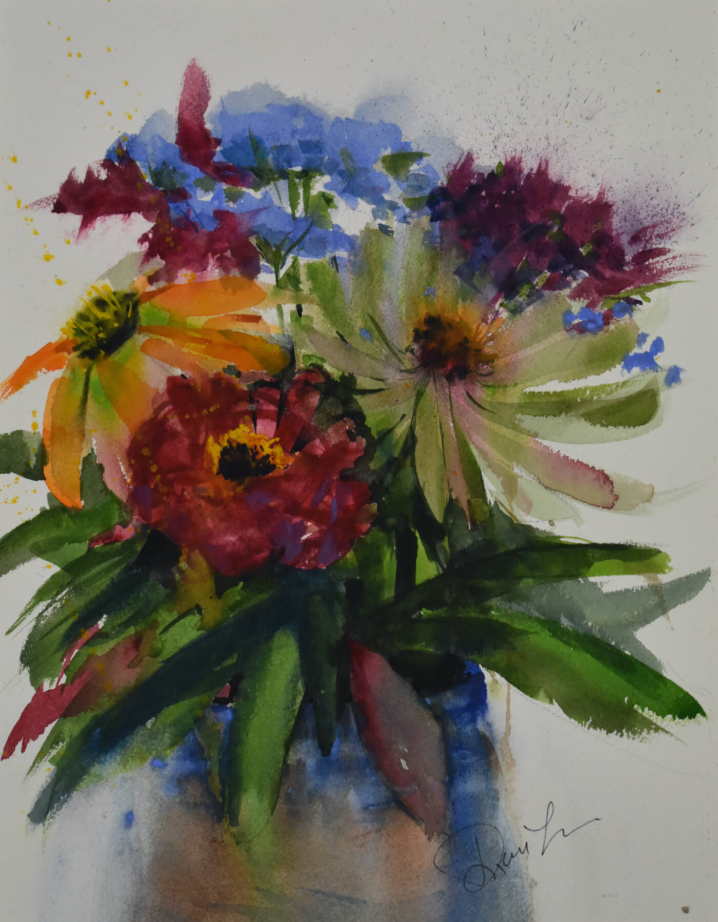 "Still life bouquet"   Watercolor on paper.    size  10x13